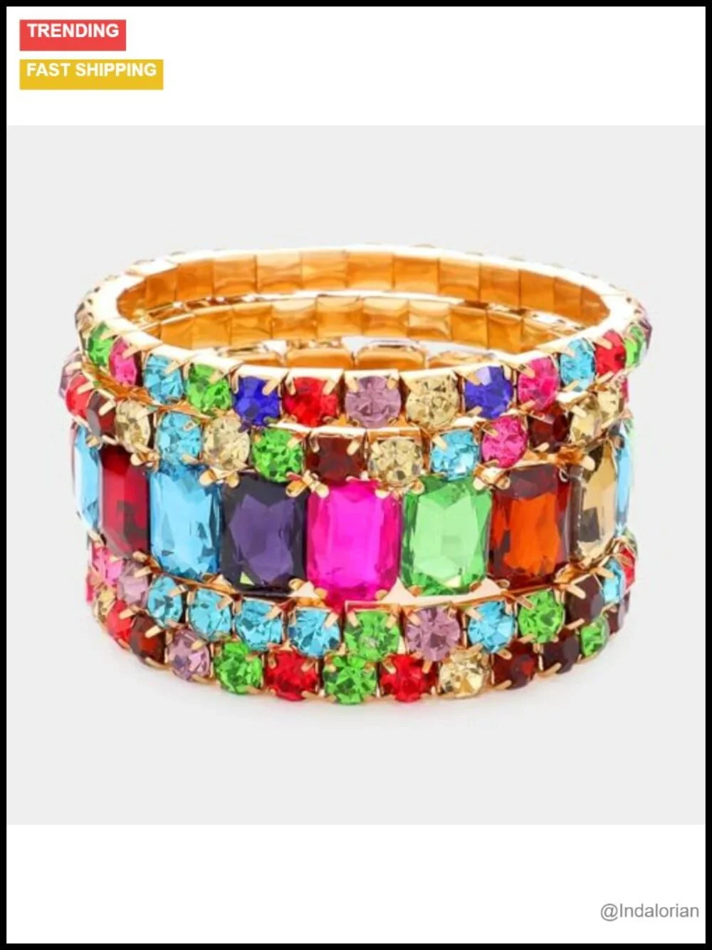 Stretch Bracelets Set of 5 Crystal Rhinestone Statement Bejeweled, 6.75
